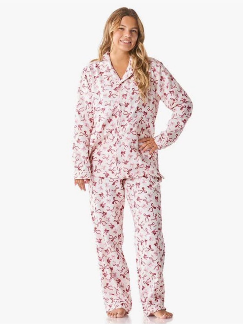 NEW Pottery Barn Bows Adult Flannel Pajama Set size S.